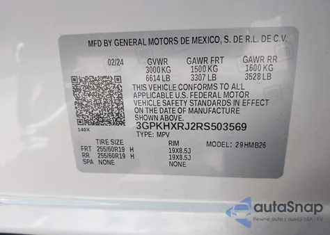 2024 Honda Prologue Touring z USA, uszkodzony, nr VIN 3GPKHXRJ2RS503569